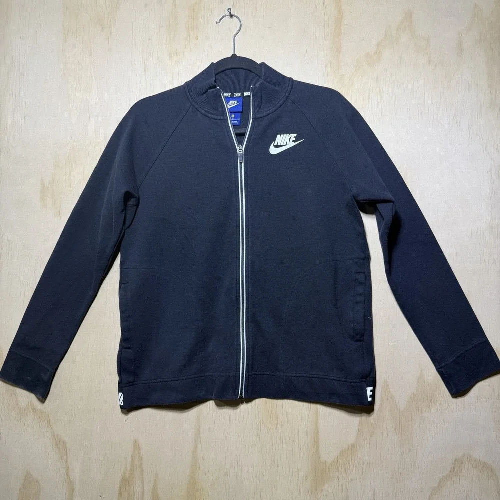 Nike Full Zip Jacket Mens Medium Black Athletic Track Sweatshirt Swoosh‎